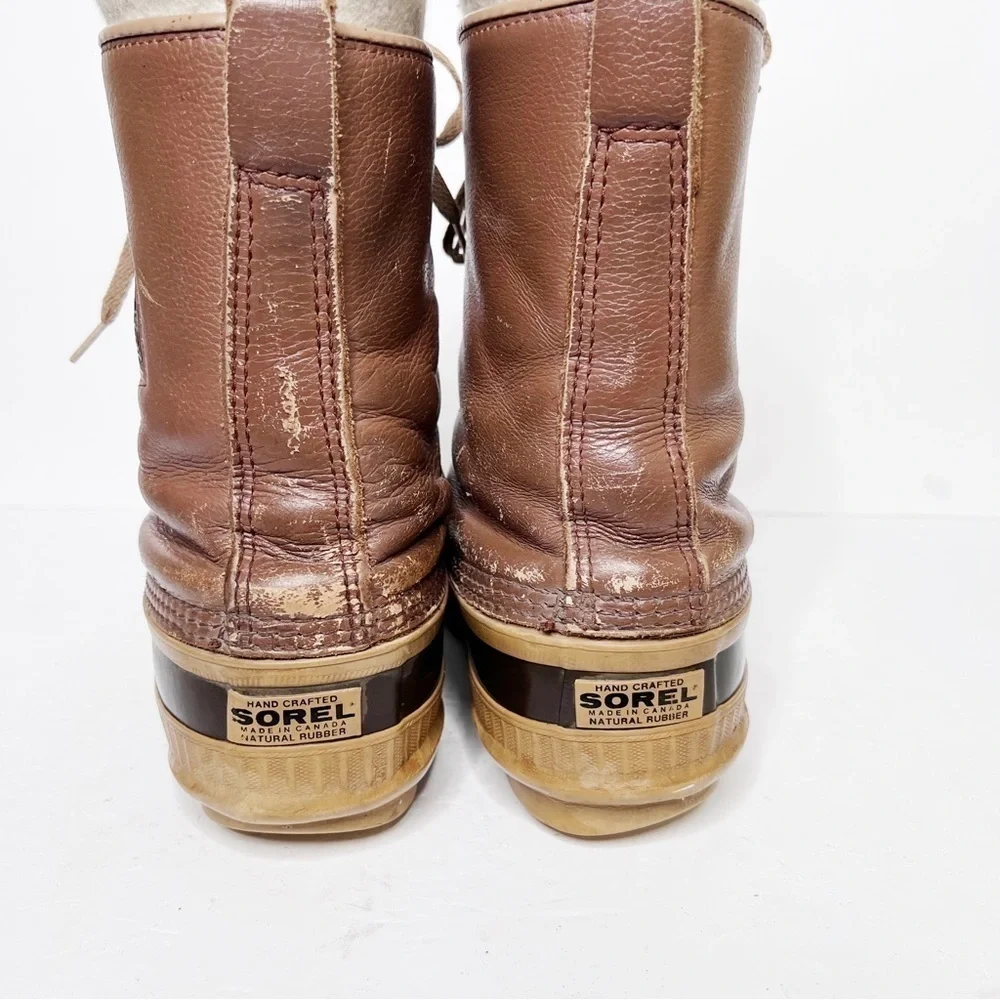 Vintage Sorel Tan Leather Insulated Waterproof Snow Winter Boots Size 8 Men’s